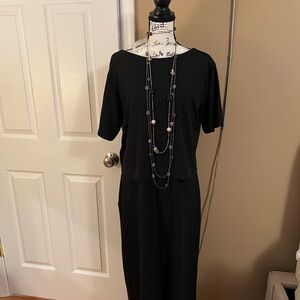 New Theory Layered Rubric Long Dress (Side Slit-Open V- Back)- Black XL